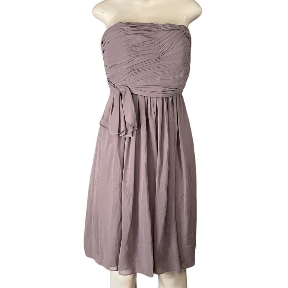 NEW Calvin Klein Strapless Dress Ruched Chiffon Taupe Brown SZ 4